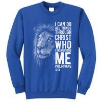 Christian I Can Do All Things Through Christ Lion Faith Gift Cool Gift Tall Sweatshirt