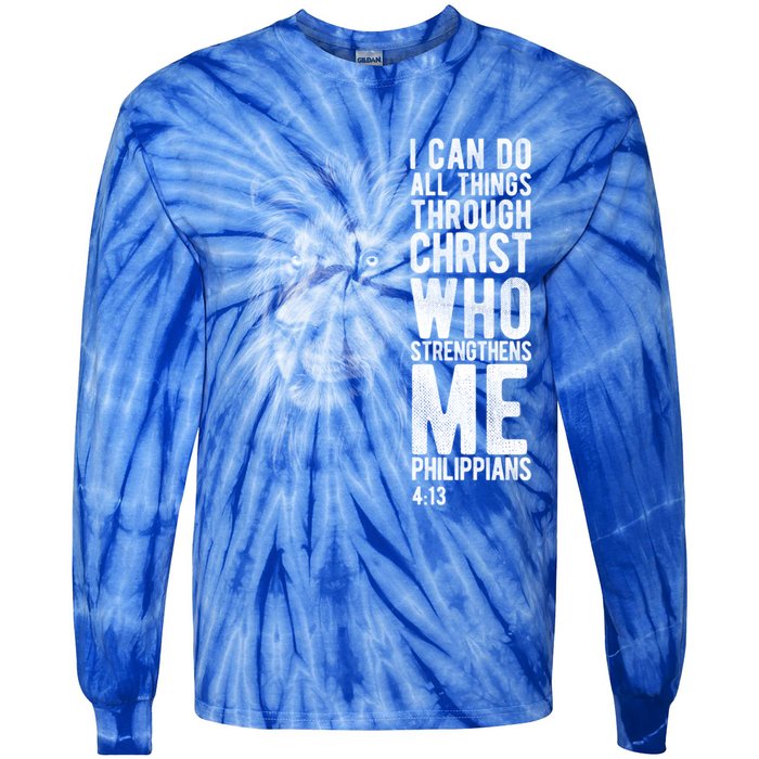 Christian I Can Do All Things Through Christ Lion Faith Gift Cool Gift Tie-Dye Long Sleeve Shirt