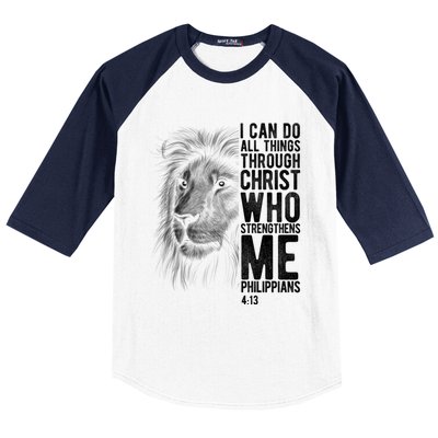 Christian I Can Do All Things Through Christ Lion Faith Gift Cool Gift Baseball Sleeve Shirt