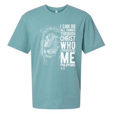 Christian I Can Do All Things Through Christ Lion Faith Gift Cool Gift Sueded Cloud Jersey T-Shirt