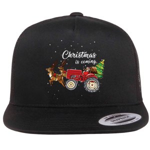 Christmas Is Coming Funny Farmer Santa Claus Tractor Gifts Flat Bill Trucker Hat