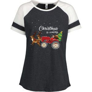 Christmas Is Coming Funny Farmer Santa Claus Tractor Gifts Enza Ladies Jersey Colorblock Tee