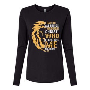 Christian I Can Do All Things Through Christ Lion Faith Womens Cotton Relaxed Long Sleeve T-Shirt