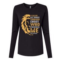 Christian I Can Do All Things Through Christ Lion Faith Womens Cotton Relaxed Long Sleeve T-Shirt