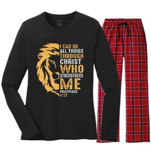 Christian I Can Do All Things Through Christ Lion Faith Women's Long Sleeve Flannel Pajama Set 