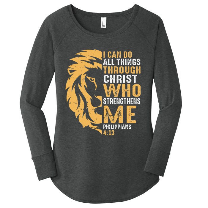 Christian I Can Do All Things Through Christ Lion Faith Women's Perfect Tri Tunic Long Sleeve Shirt