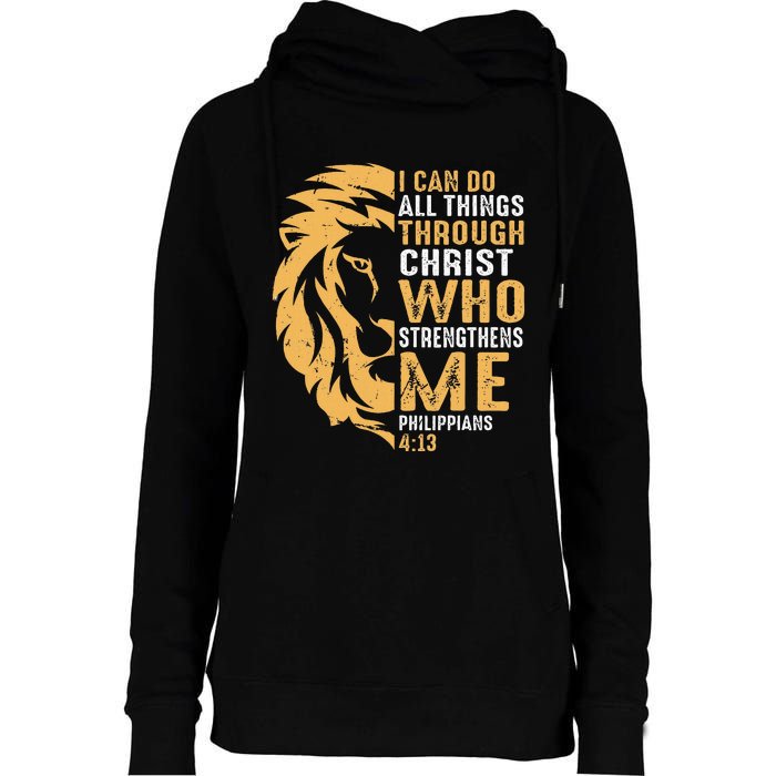 Christian I Can Do All Things Through Christ Lion Faith Womens Funnel Neck Pullover Hood