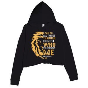 Christian I Can Do All Things Through Christ Lion Faith Crop Fleece Hoodie