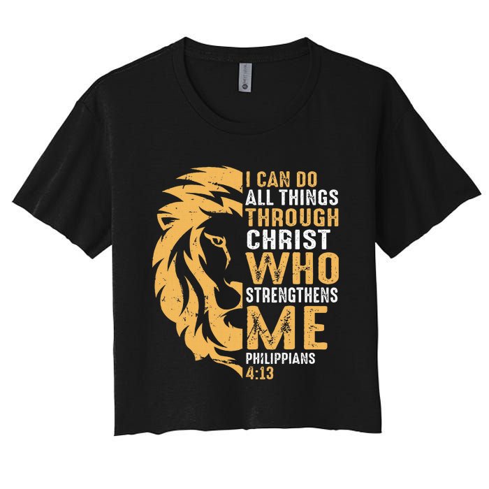 Christian I Can Do All Things Through Christ Lion Faith Women's Crop Top Tee