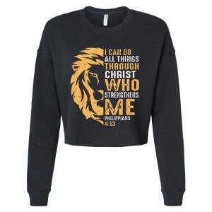 Christian I Can Do All Things Through Christ Lion Faith Cropped Pullover Crew