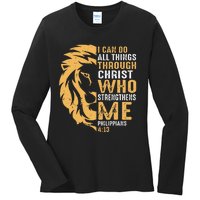 Christian I Can Do All Things Through Christ Lion Faith Ladies Long Sleeve Shirt