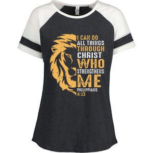 Christian I Can Do All Things Through Christ Lion Faith Enza Ladies Jersey Colorblock Tee