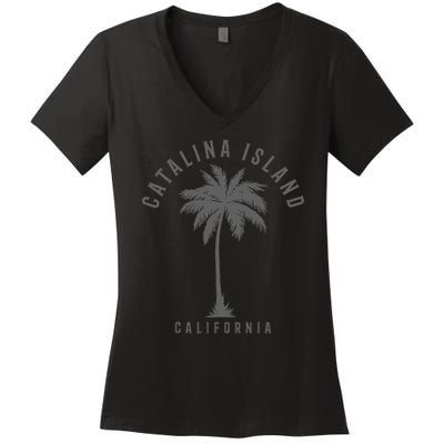 Catalina Island California Palm Tree Pride Vintage Women's V-Neck T-Shirt