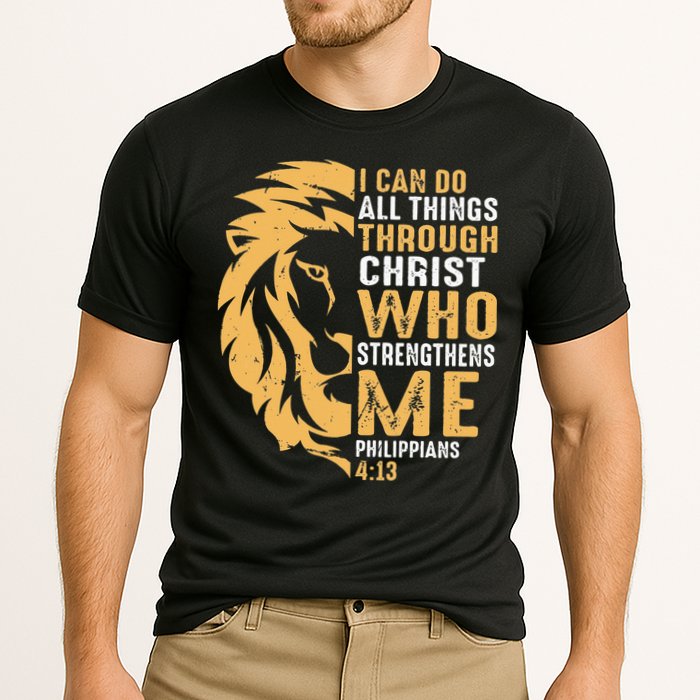 Christian I Can Do All Things Through Christ Lion Faith Cooling Performance Crew T-Shirt