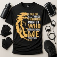 Christian I Can Do All Things Through Christ Lion Faith Cooling Performance Crew T-Shirt