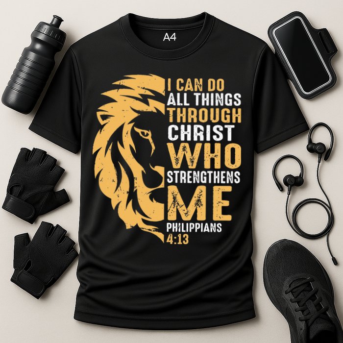 Christian I Can Do All Things Through Christ Lion Faith Cooling Performance Crew T-Shirt