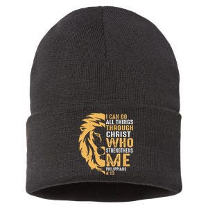 Christian I Can Do All Things Through Christ Lion Faith Sustainable Knit Beanie