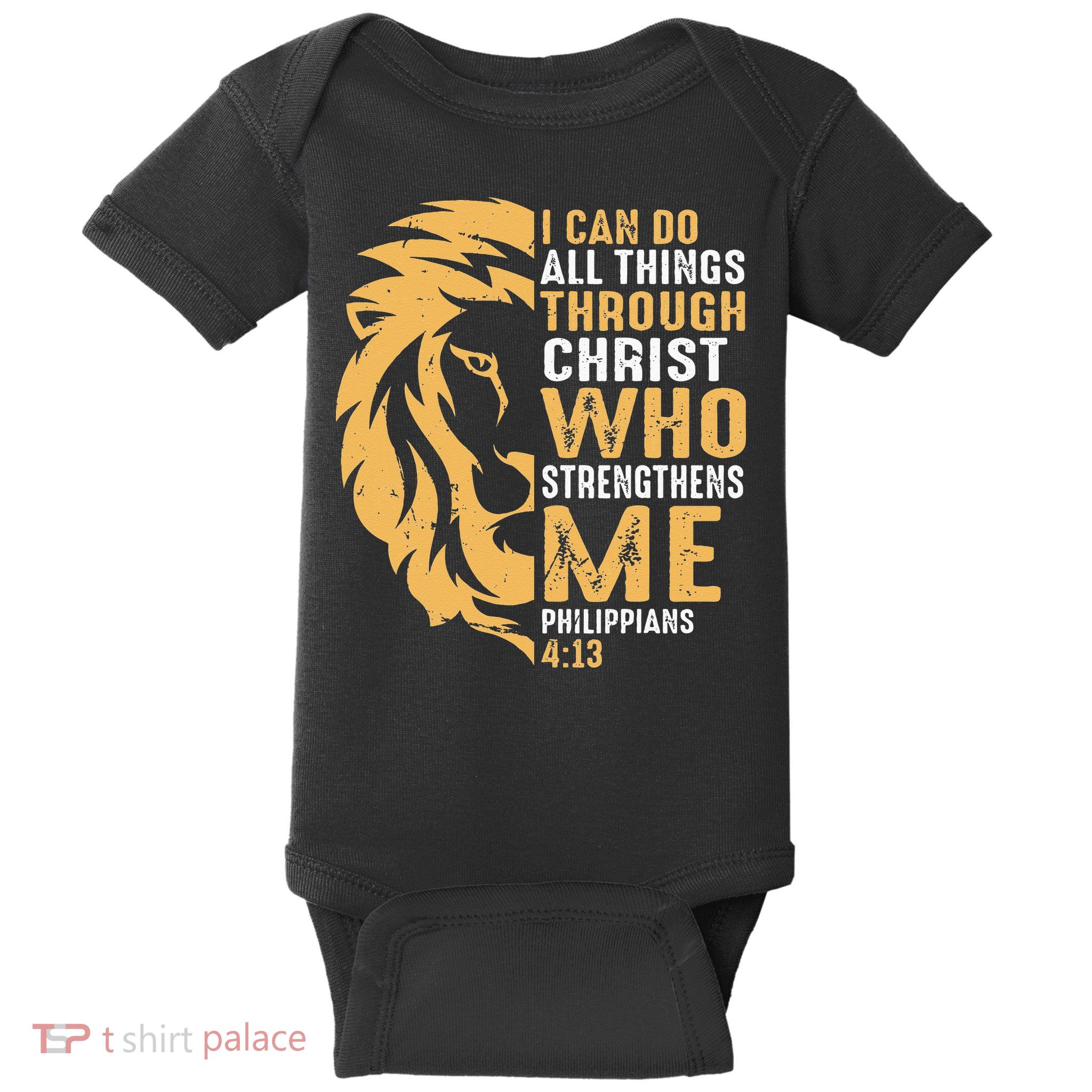 Christian I Can Do All Things Through Christ Lion Faith Baby Bodysuit