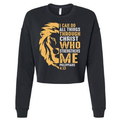 Christian I Can Do All Things Through Christ Lion Faith Cropped Pullover Crew
