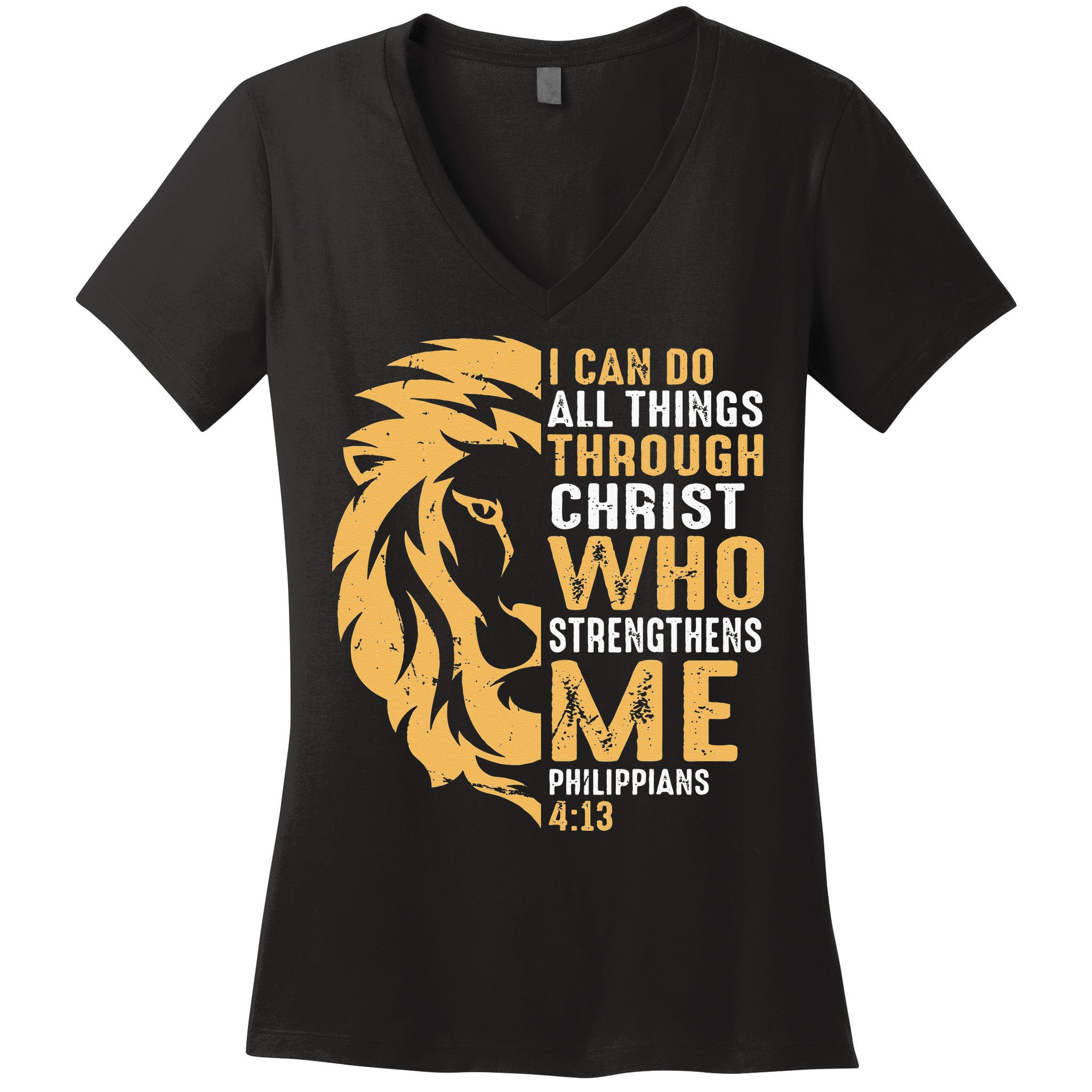 Christian I Can Do All Things Through Christ Lion Faith Women's V-Neck T-Shirt