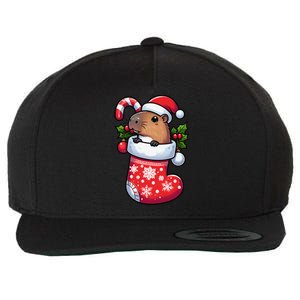 Capybara In Christmas Stocking Candy Cane Santa Hat Pajama Wool Snapback Cap