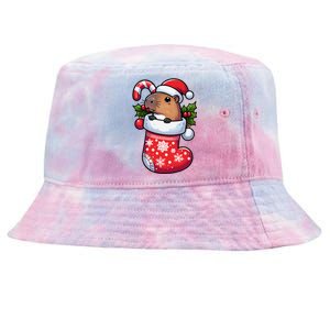 Capybara In Christmas Stocking Candy Cane Santa Hat Pajama Tie-Dyed Bucket Hat