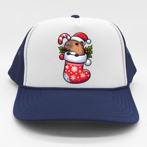 Capybara In Christmas Stocking Candy Cane Santa Hat Pajama Trucker Hat