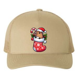 Capybara In Christmas Stocking Candy Cane Santa Hat Pajama Yupoong Adult 5-Panel Trucker Hat