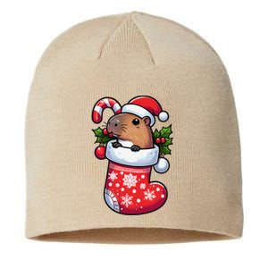 Capybara In Christmas Stocking Candy Cane Santa Hat Pajama Sustainable Beanie