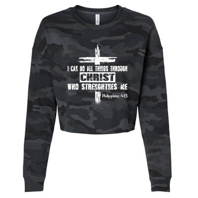 Christian I Can Do All Things Through Cross Jesus Religious Cropped Pullover Crew