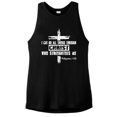 Christian I Can Do All Things Through Cross Jesus Religious Ladies PosiCharge Tri-Blend Wicking Tank