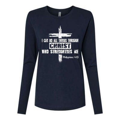 Christian I Can Do All Things Through Cross Jesus Religious Womens Cotton Relaxed Long Sleeve T-Shirt