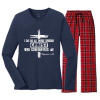 Christian I Can Do All Things Through Cross Jesus Religious Women's Long Sleeve Flannel Pajama Set 