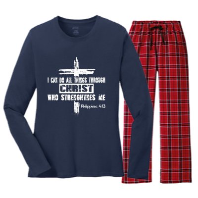 Christian I Can Do All Things Through Cross Jesus Religious Women's Long Sleeve Flannel Pajama Set 