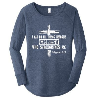 Christian I Can Do All Things Through Cross Jesus Religious Women's Perfect Tri Tunic Long Sleeve Shirt