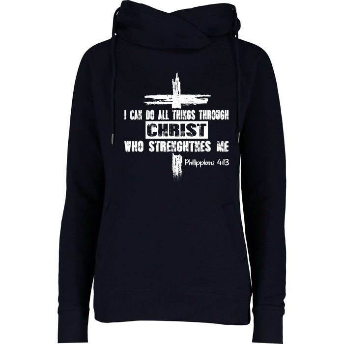 Christian I Can Do All Things Through Cross Jesus Religious Womens Funnel Neck Pullover Hood