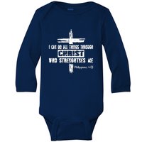 Christian I Can Do All Things Through Cross Jesus Religious Baby Long Sleeve Bodysuit