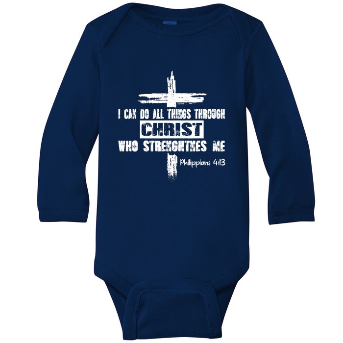 Christian I Can Do All Things Through Cross Jesus Religious Baby Long Sleeve Bodysuit