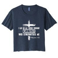 Christian I Can Do All Things Through Cross Jesus Religious Women's Crop Top Tee