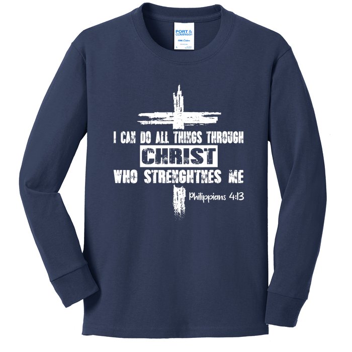 Christian I Can Do All Things Through Cross Jesus Religious Kids Long Sleeve Shirt