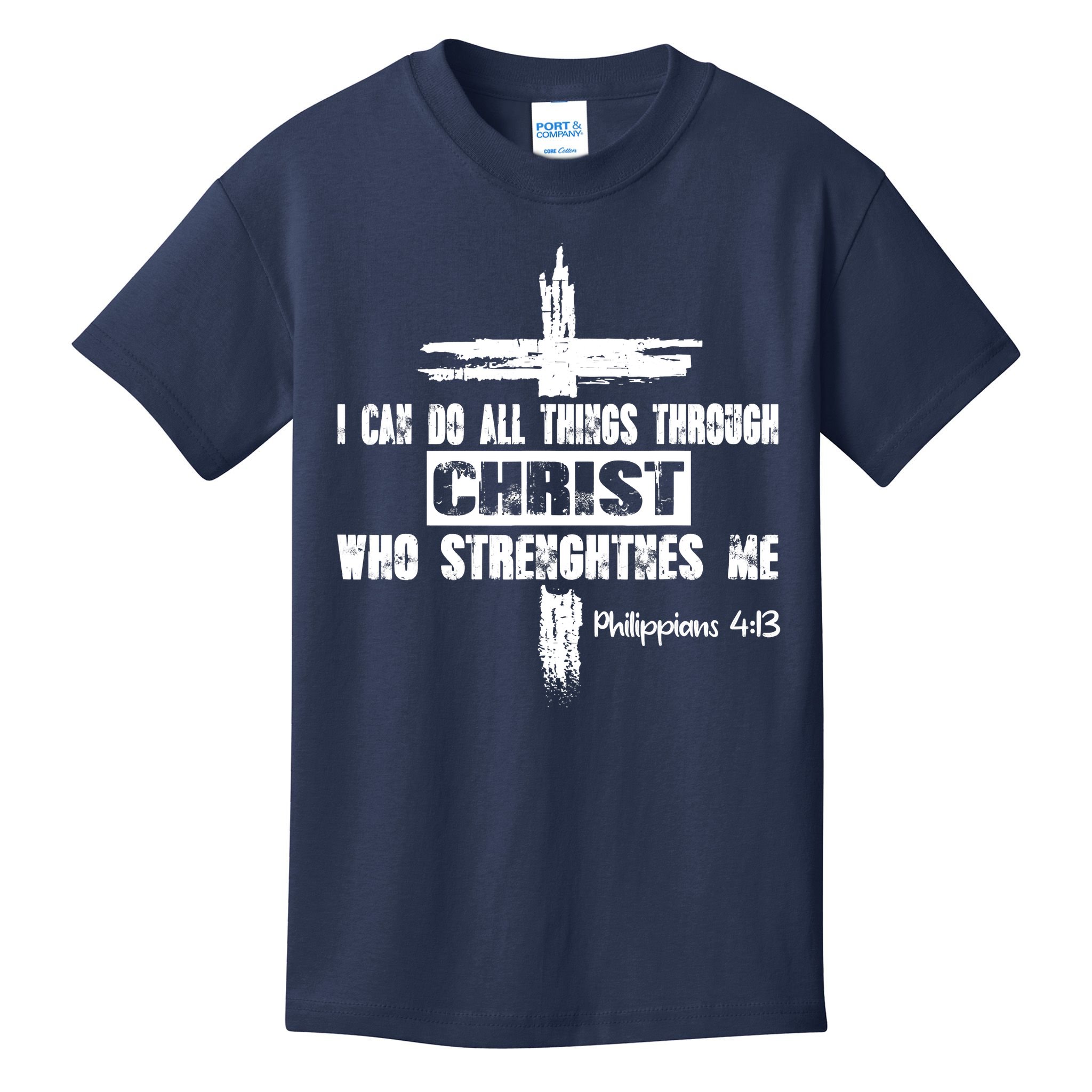 Christian I Can Do All Things Through Cross Jesus Religious Kids T-Shirt