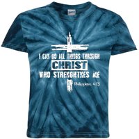 Christian I Can Do All Things Through Cross Jesus Religious Kids Tie-Dye T-Shirt