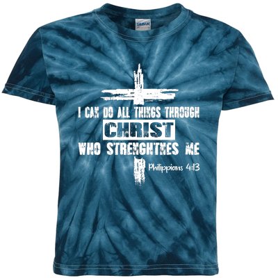 Christian I Can Do All Things Through Cross Jesus Religious Kids Tie-Dye T-Shirt