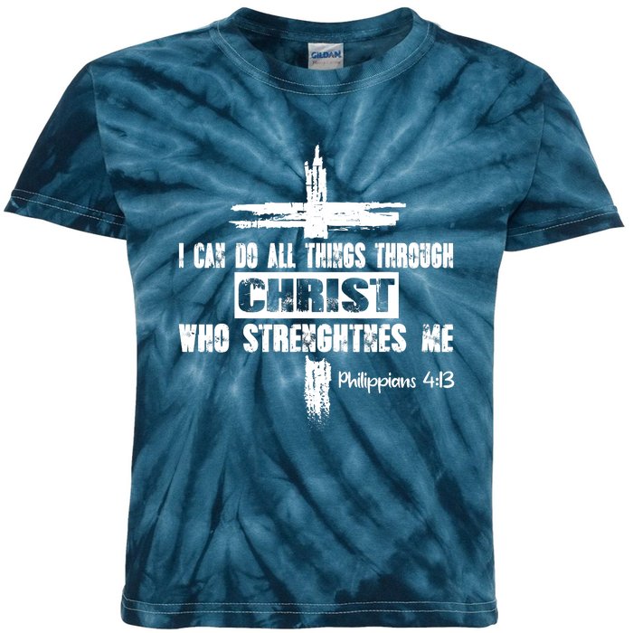 Christian I Can Do All Things Through Cross Jesus Religious Kids Tie-Dye T-Shirt