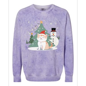 Cat In Christmas Mood Christmas Snowman Festive Colorblast Crewneck Sweatshirt