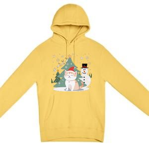 Cat In Christmas Mood Christmas Snowman Festive Premium Pullover Hoodie