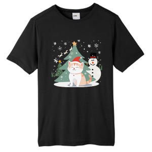 Cat In Christmas Mood Christmas Snowman Festive Tall Fusion ChromaSoft Performance T-Shirt