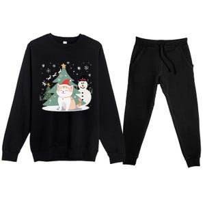 Cat In Christmas Mood Christmas Snowman Festive Premium Crewneck Sweatsuit Set