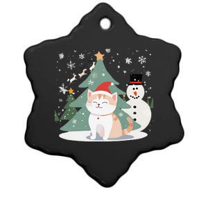 Cat In Christmas Mood Christmas Snowman Festive Ceramic Star Ornament