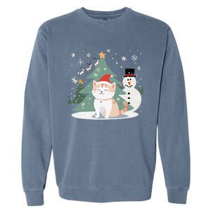 Cat In Christmas Mood Christmas Snowman Festive Garment-Dyed Sweatshirt